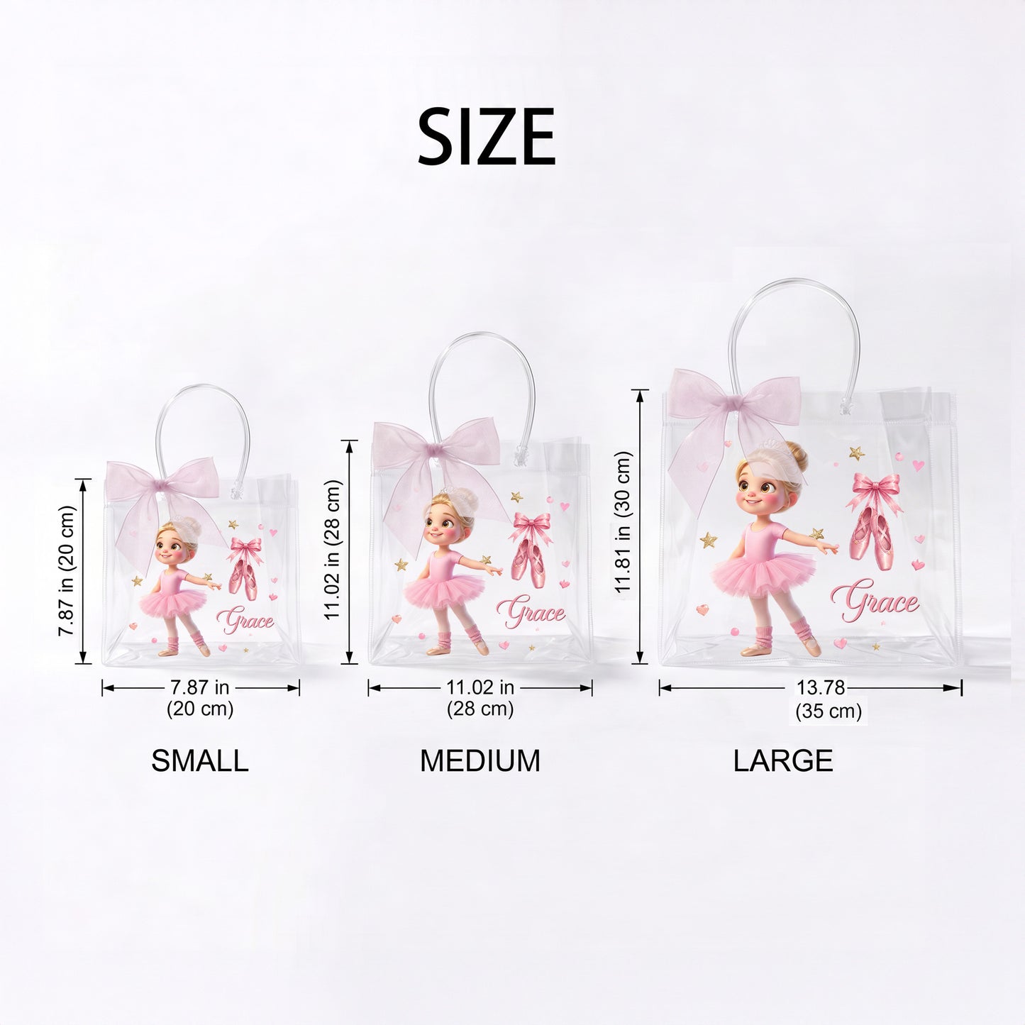 Personalized Cartoon Ballet Girl Photo Design Transparent Bag with Name and Ribbon Daily Use Dance Class Birthday Gift for Ballet Lovers Girls