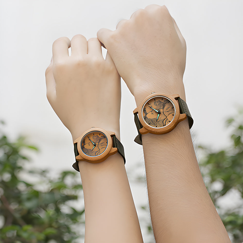 Personalized Bamboo Wood Photo Watch Engraved with Text Birthday Gift for Women Men