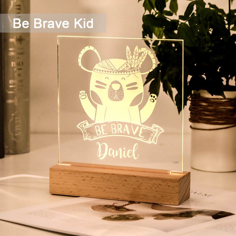 Personalised Be Brave Night Light for Childrn Engraved Name