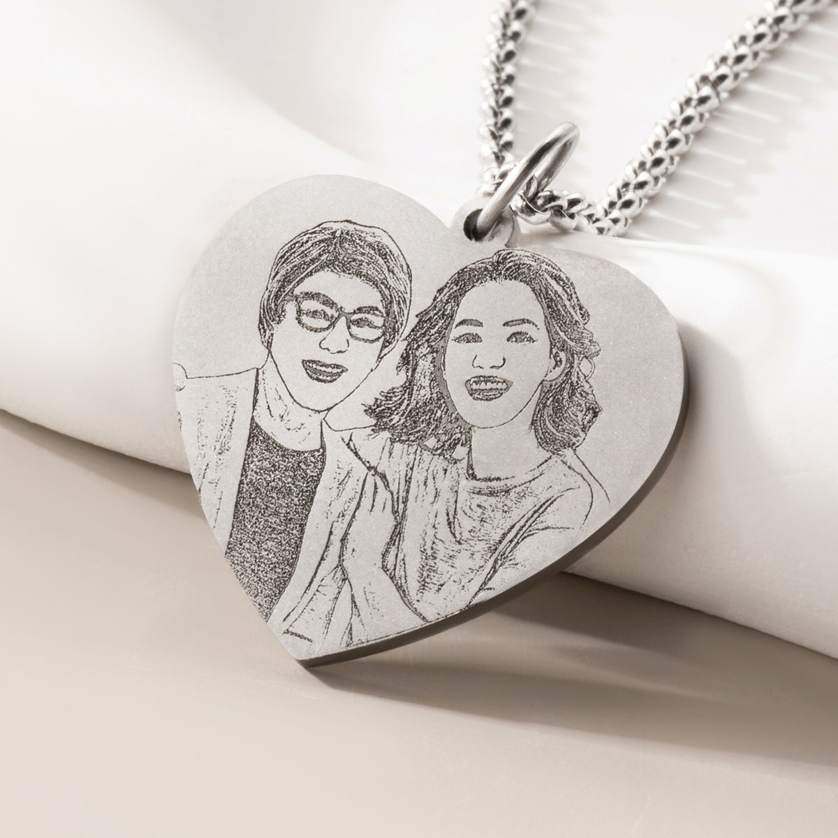 Personalized Engraved Heart Photo Sterling Silver Necklace with Text Mother's Day Valentine's Day Anniversary Gift for Family Friend