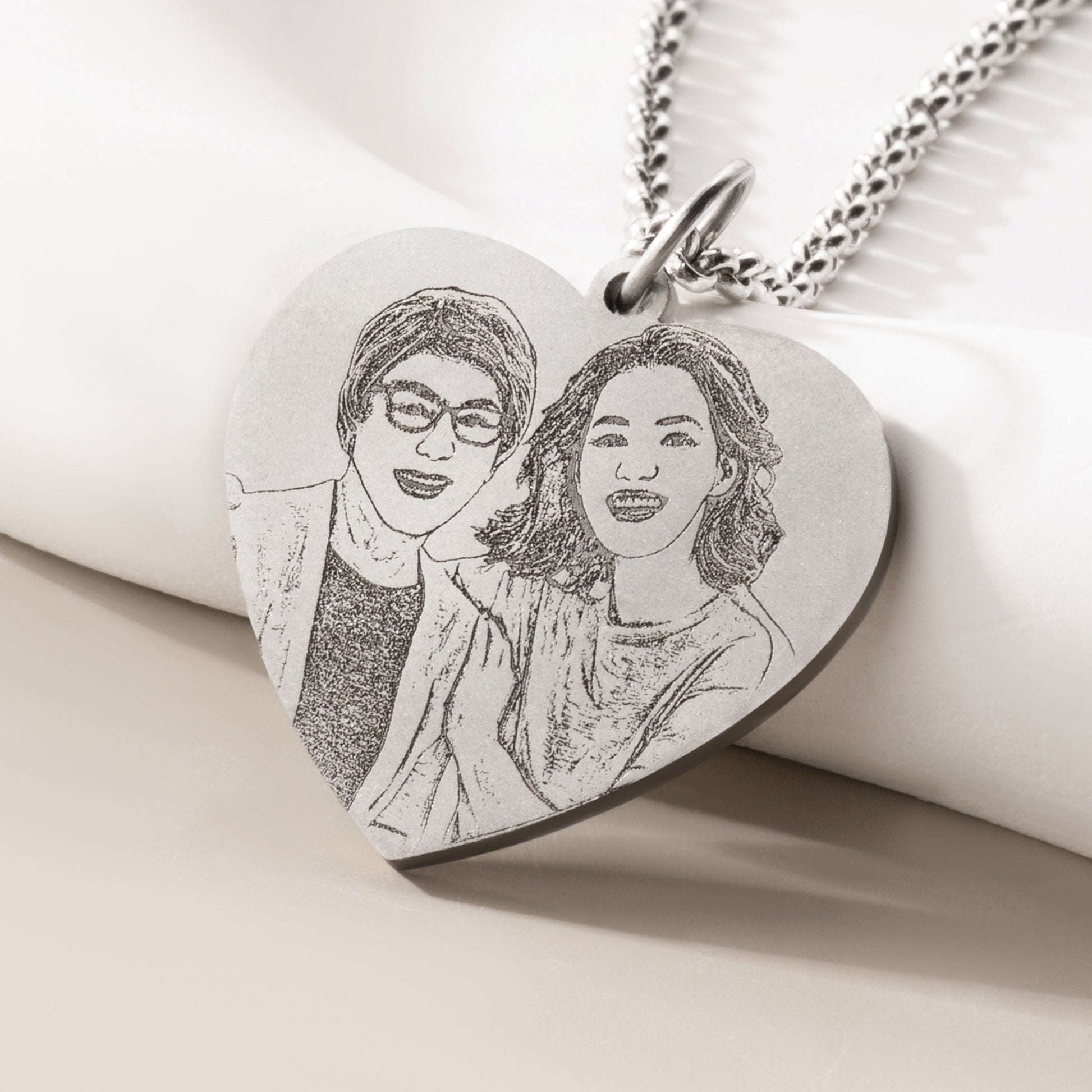 Personalized Engraved Heart Photo Sterling Silver Necklace with Text Mother's Day Valentine's Day Anniversary Gift for Family Friend