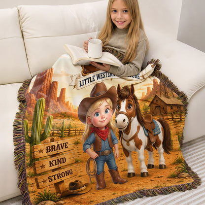 Personalized Western Cowboy Photo Horse Pattern Soft Tassel Throw Blanket with Name Home Decor Daily Use Birthday Gift for Kids