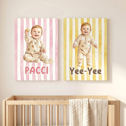 Personalized Baby First Word Mispronunciation Canvas Poster Frameless Framed Painting with Photo and Text Birthday Gift for Toddlers New Parents