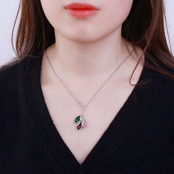 Mom Necklace with Kid's Initials & Leaves Birthstones