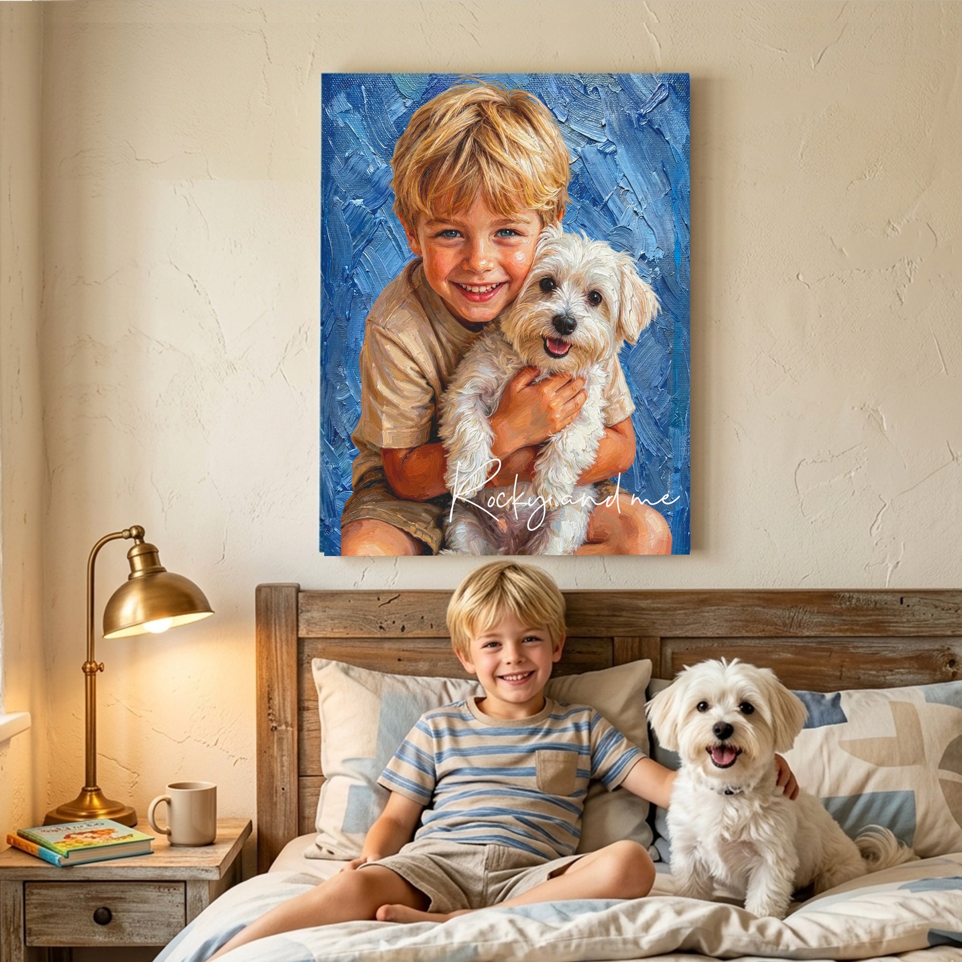 Personalized Modern Painting Texture Style Pet Photo Canvas Prints with Name Warm Minimalist Home Decor Ship from USA Birthday Gift for Pet Lovers