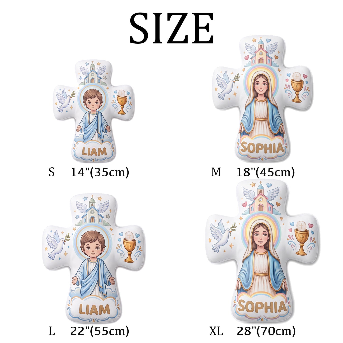 Personalized the Virgin and Child Christian Cross Shaped Soft Throw Pillow with Name Home Decor Birthday Gift for Kids