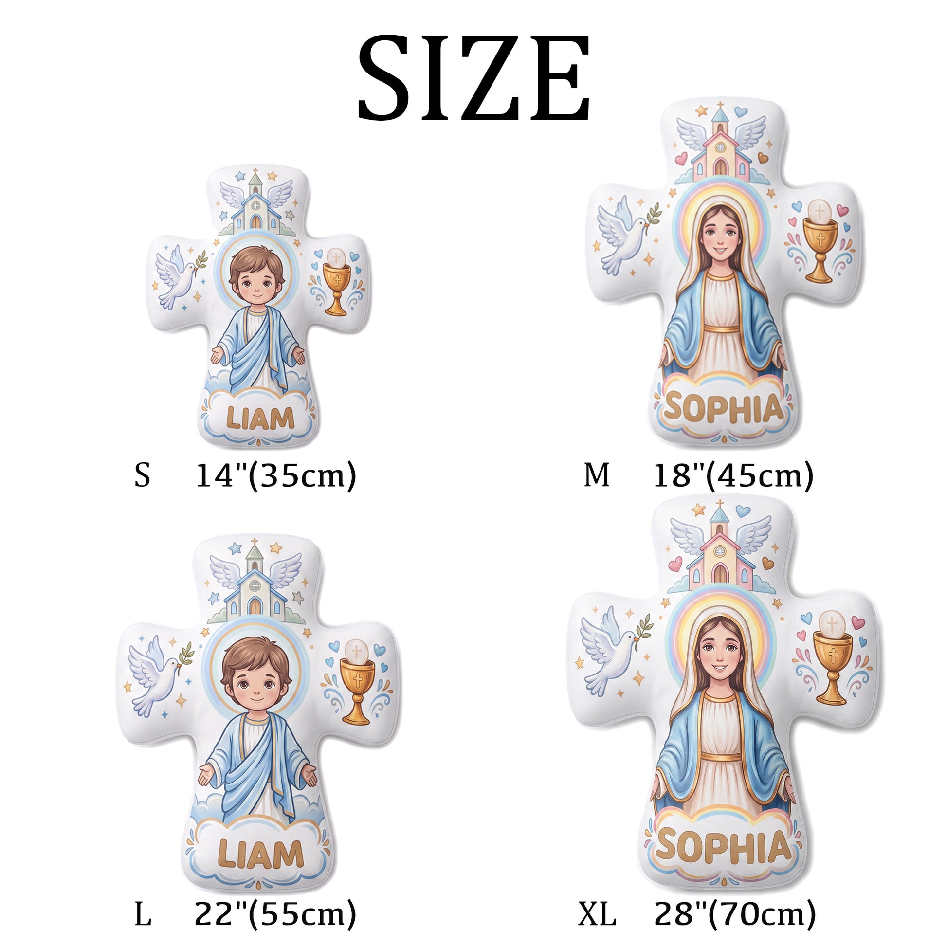 Personalized the Virgin and Child Christian Cross Shaped Soft Throw Pillow with Name Home Decor Birthday Gift for Kids