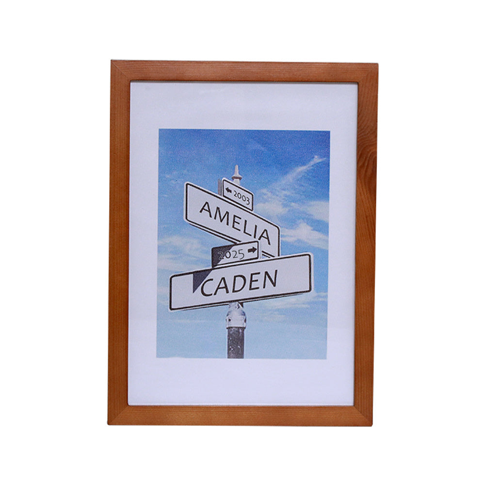5 Year Anniversary Wood Frame Street Sign Painting with Double Names & Date