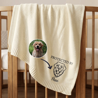 Personalized Embroidered Protected By Knitted Soft Cotton Baby Blanket with Name Baby Shower Birthday Gift for Newborns Kids