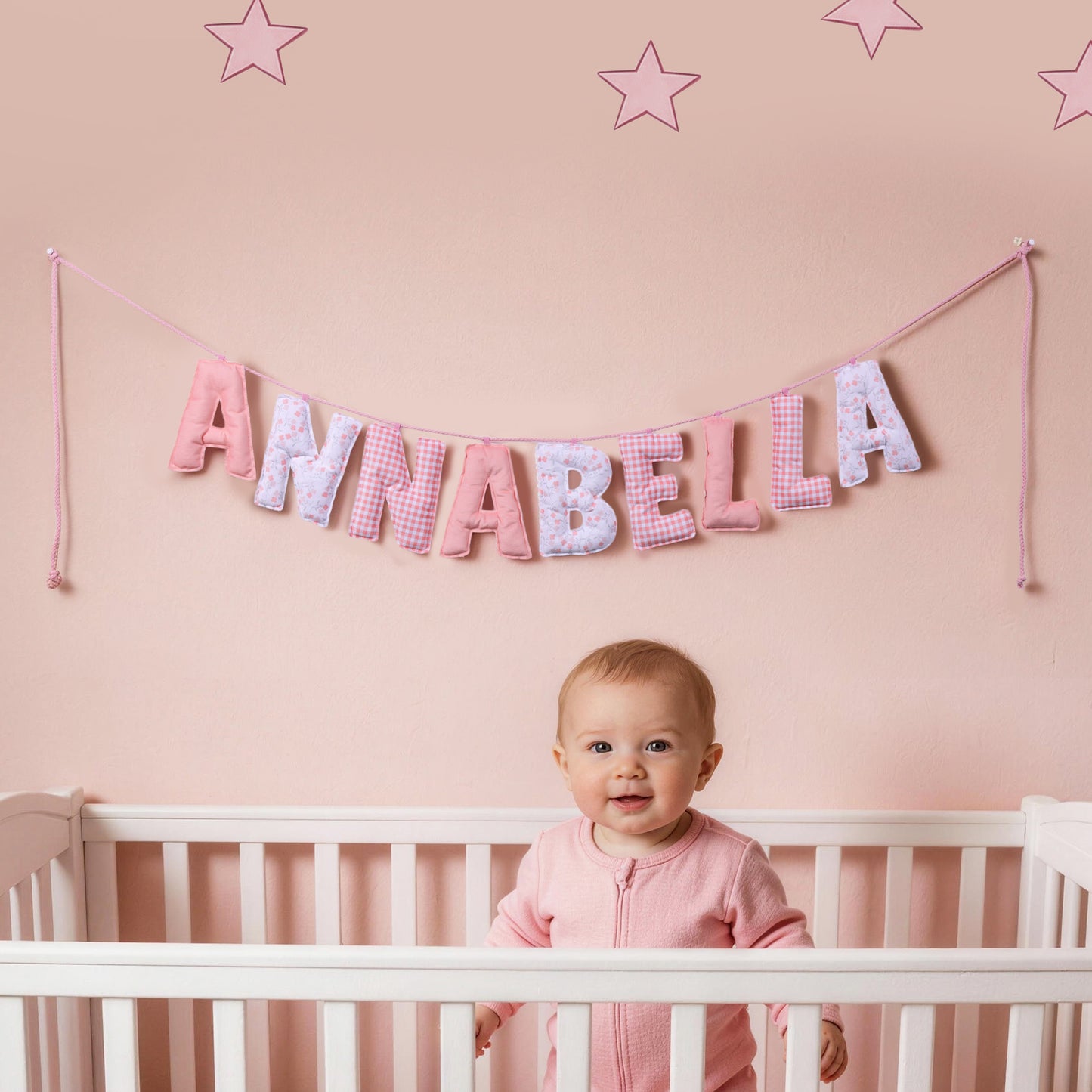 Personalized Floral Striped Letter Cozy Banner Decoration with Name Nursery Decor Baby Shower Baby Announcement Gift for Baby New Parent