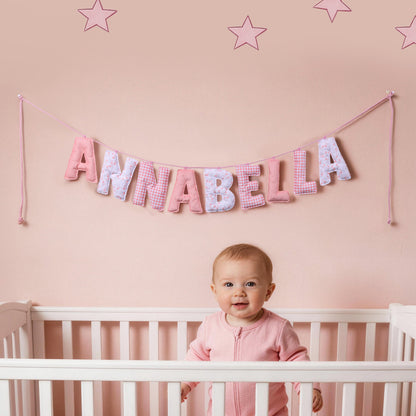 Personalized Floral Striped Letter Cozy Banner Decoration with Name Nursery Decor Baby Shower Baby Announcement Gift for Baby New Parent