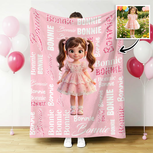 Personalized Cute Cartoon Photo Multicolor Soft Throw Blanket with Name Home Decor Baby Shower Birthday Gift for Kids Boys Girls