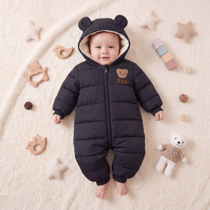 Personalized Cute Bear Name Design Baby Jumpsuit with Name  Winter Use Baby Shower Birthday Gift for Newborn 0-24 Month Baby