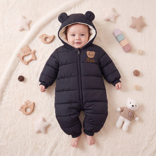 Personalized Cute Bear Name Design Baby Jumpsuit with Name  Winter Use Baby Shower Birthday Gift for Newborn 0-24 Month Baby
