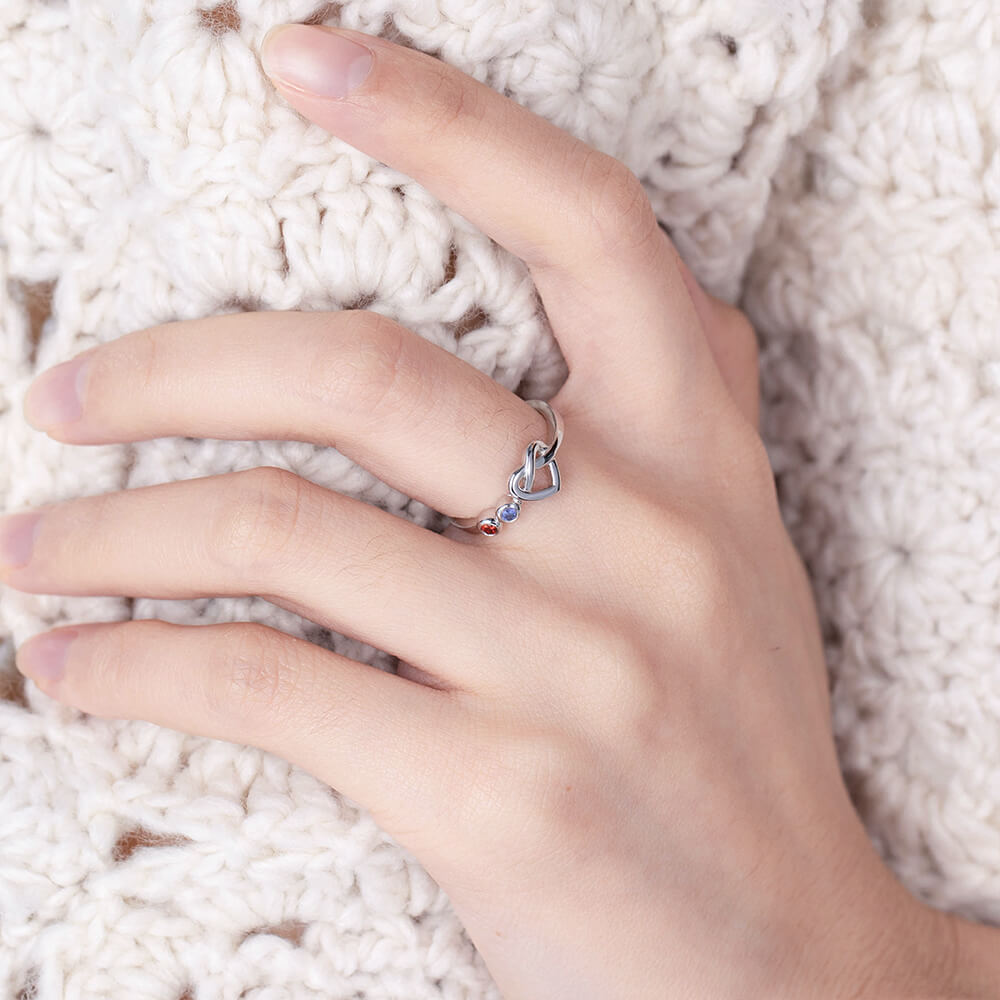 2 - 4 Birthstones Heart Ring for Women in Silver