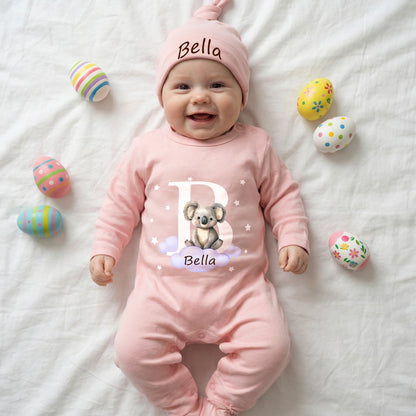 Personalized Cute Animal Star 100% Cotton Baby Romper Hat Blanket Outfit with Name and Gift Box Baby Shower Coming Home Gift for Newborn
