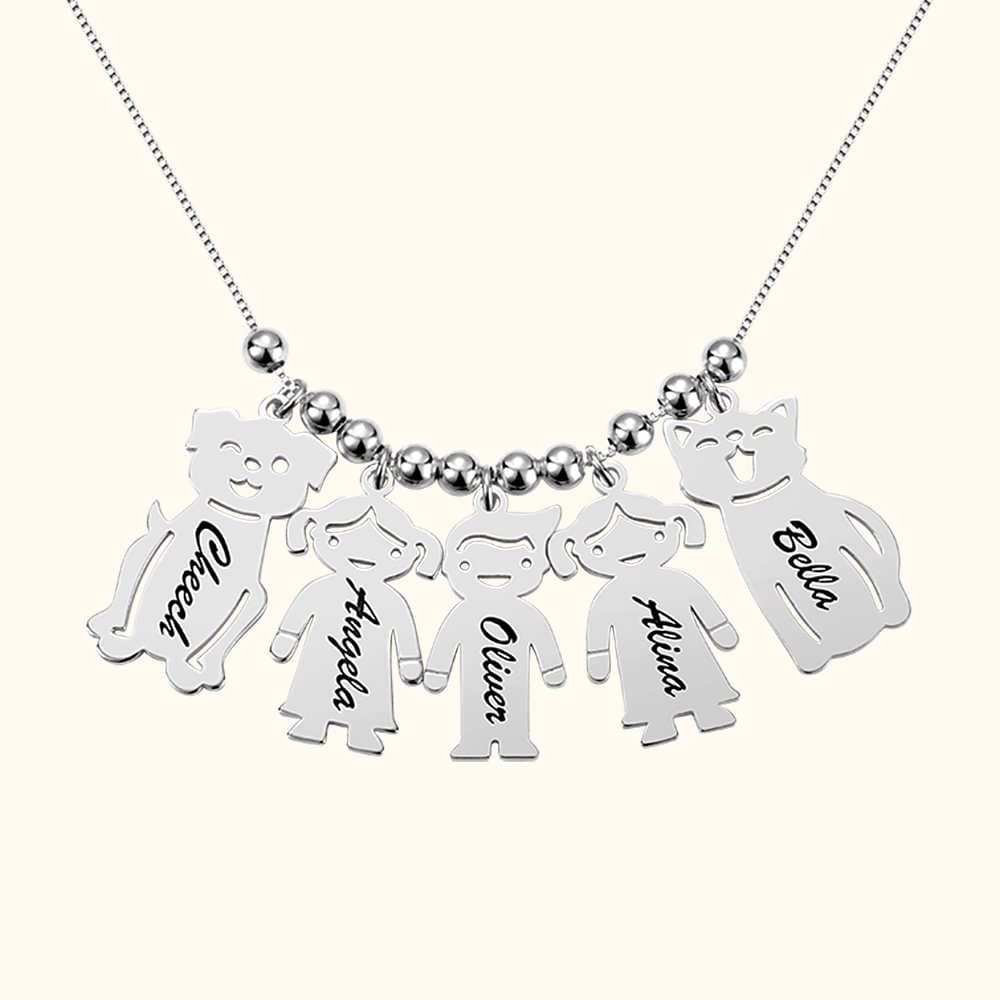 Mother's Necklace with Engraved Children Charms