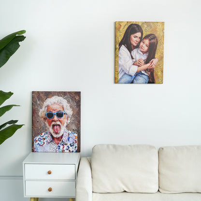 Personalized Modern Oil Painting Style Photo Framed Canvas Prints with Name Home Decor Ship from USA Housewarming Anniversary Gift for Family Friends
