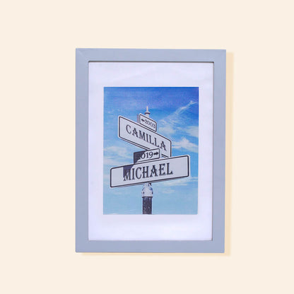25th Anniversary Silver Frame Street Sign Painting with Double Names & Date