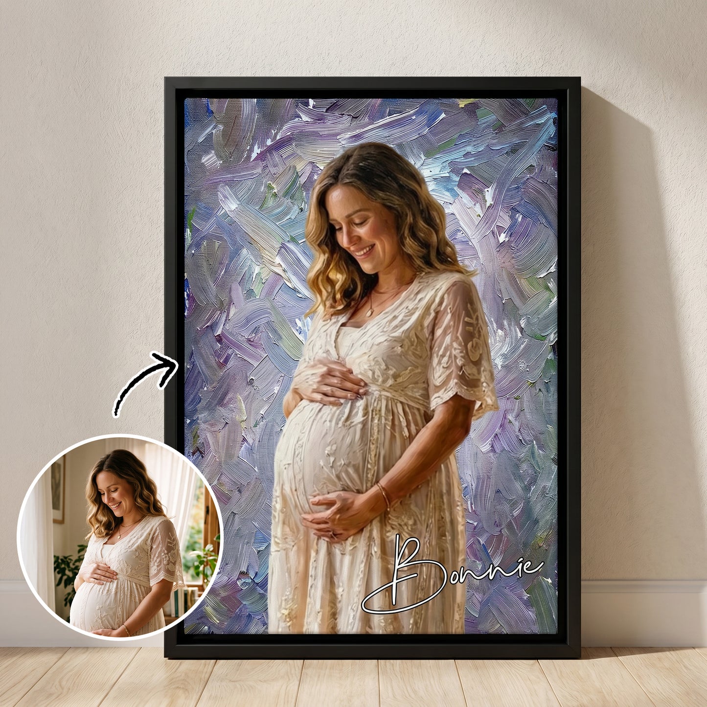 Personalized Modern Oil Painting Style Pregnancy Photo Canvas Prints with Name Home Wall Decor Ship from USA Birthday Gift for Pregnant Woman New Mom