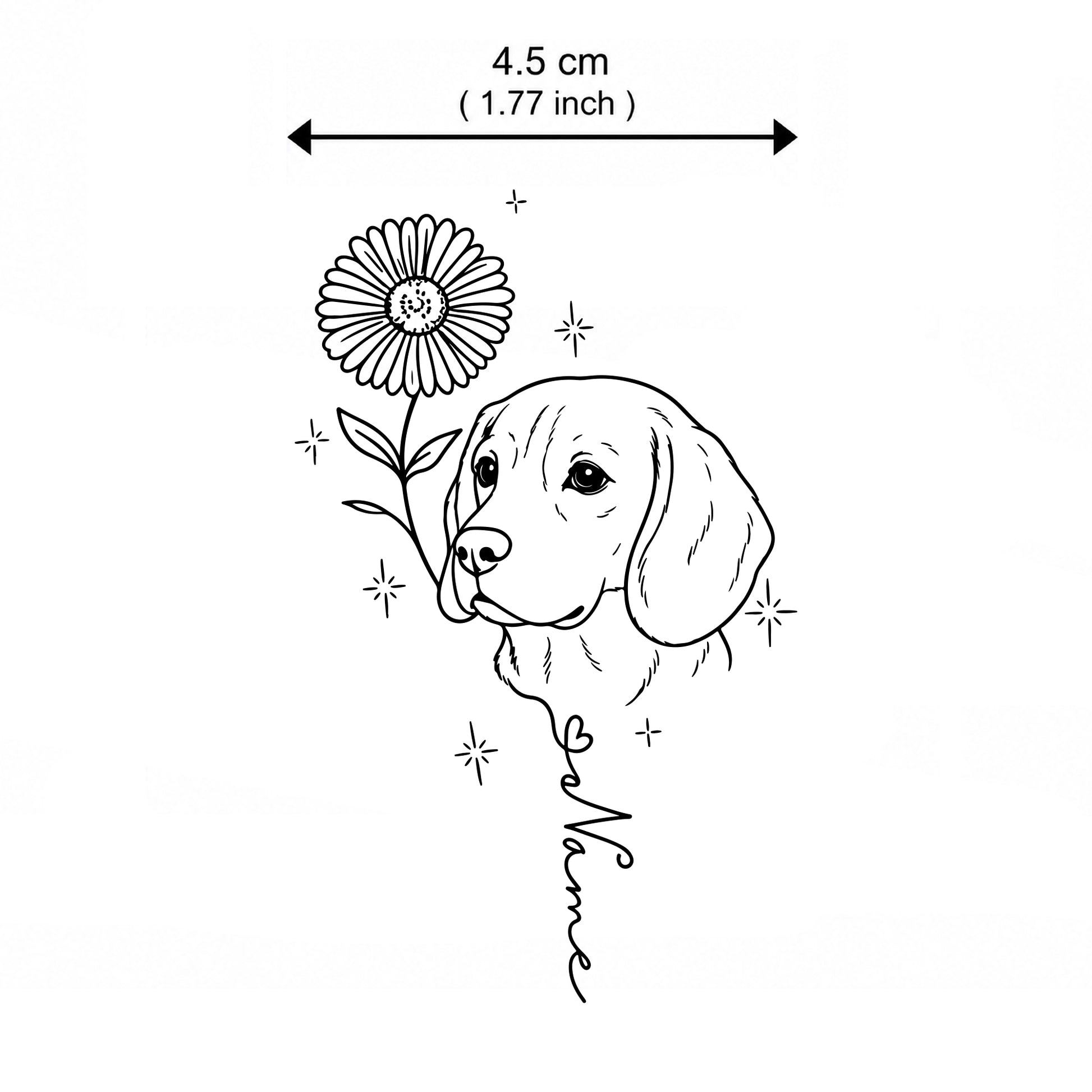 Personalized Line-Art Pet Photo Birth Flower Tattoo Sticker with  Name Party Birthday Gift for Dog Cat Pet Lover Owner