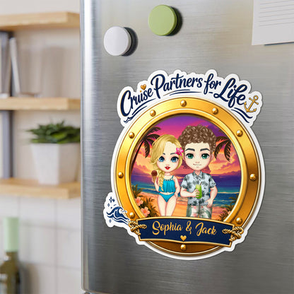Personalized Cartoon Couple Character Cruise Fridge Magnet with Name Home Decor Birthday Summer Travel Gift for Couple Newlyweds
