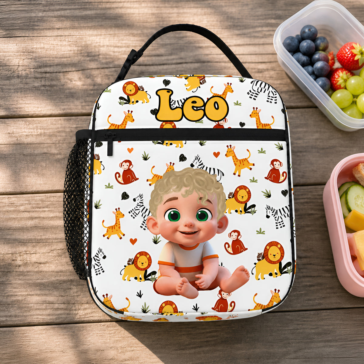 Personalized Q-Version Cartoon Kid Character Insulated Lunch Bag with Name Daily Travel Back to School Birthday Gift for Kids Students
