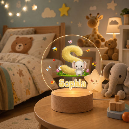 Personalized Cute Animal Insect Initial LED Night Light with Wooden Base and Name Home Decor Back to School Birthday Gift for Children