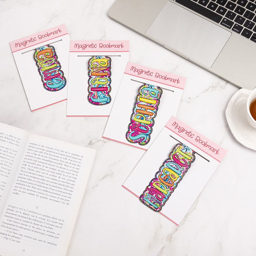 Where Every Chapter Knows Your Name - Personalized Bright Paisley Floral Doodle Magnetic Bookmark Clips Reading Birthday Gift