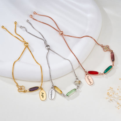 Personalized Birthstone Baby's Breath Flower Adjustable Bracelet with Name Exquisite Jewelry Daily Wear Birthday Anniversary Gift for Girls Women