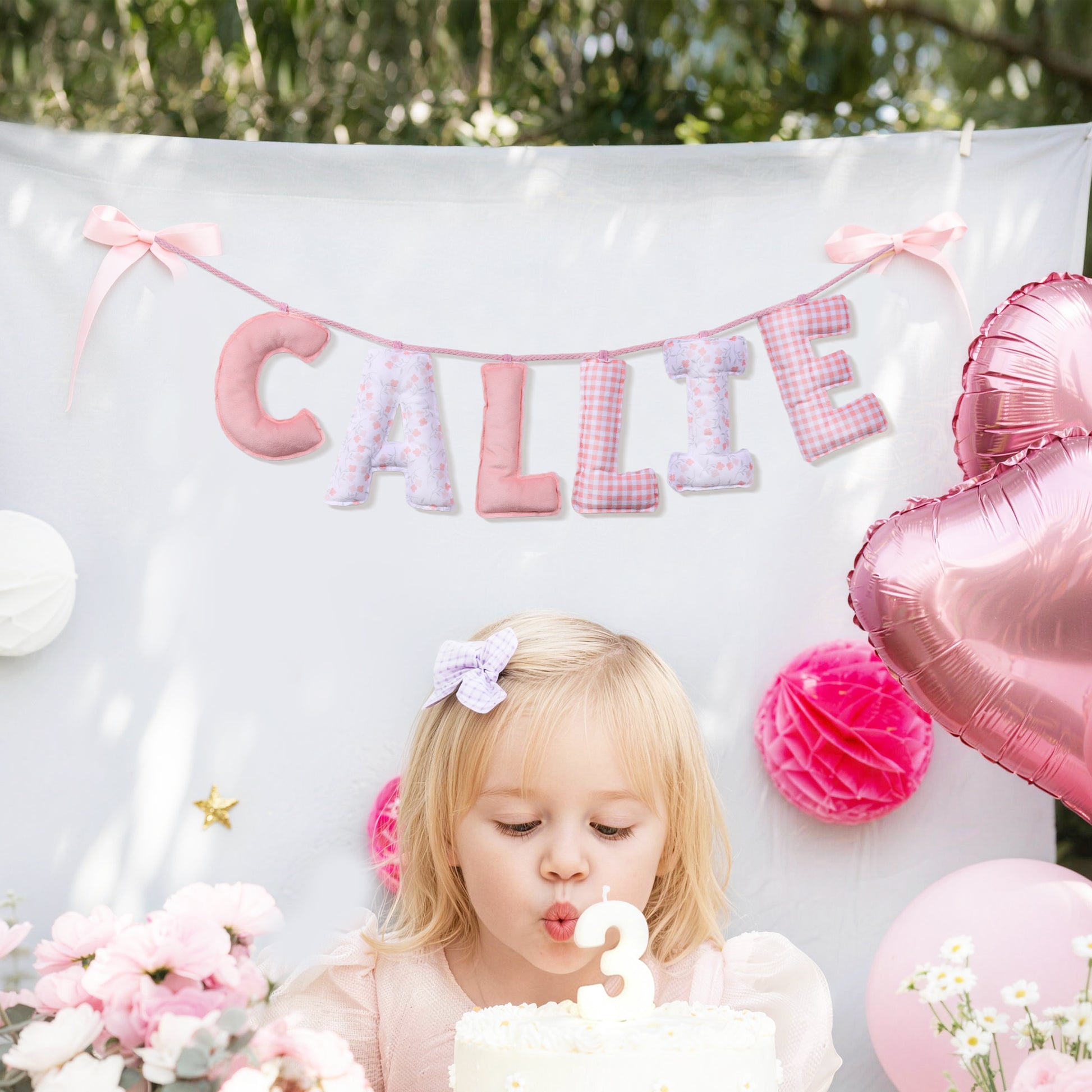 Personalized Floral Striped Letter Cozy Banner Decoration with Name Nursery Decor Baby Shower Baby Announcement Gift for Baby New Parent
