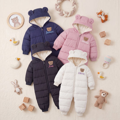 Personalized Cute Bear Name Design Baby Jumpsuit with Name  Winter Use Baby Shower Birthday Gift for Newborn 0-24 Month Baby
