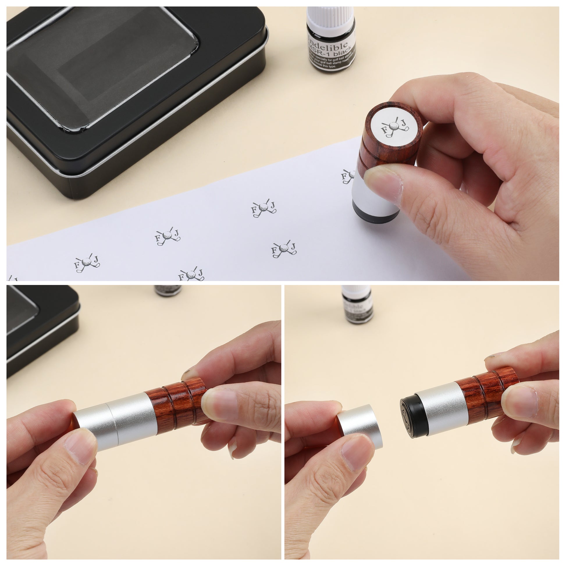 Personalized Golf Elements Initial Design Golf Ball Stamp with Name and Tin Storage Box Golf Accessory Birthday Gift for Golf Lover Player