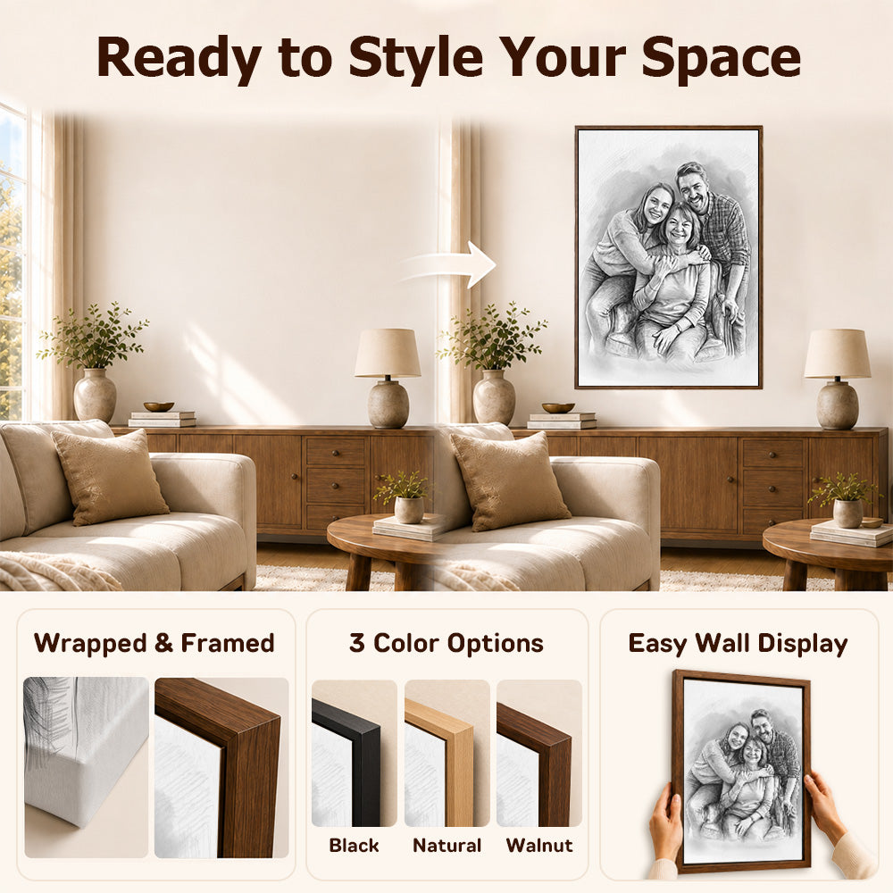 Personalized Family Portrait Photo Sketch Canvas Print Wall Art Living Room Home Decor Ship from USA Birthday Anniversary Gift for Family