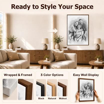 Personalized Family Portrait Photo Sketch Canvas Print Wall Art Living Room Home Decor Ship from USA Birthday Anniversary Gift for Family