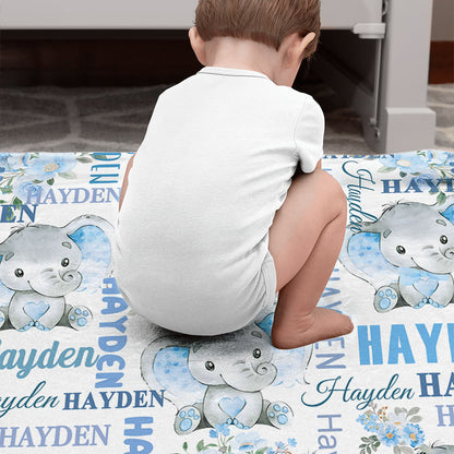 Personalized Cute Pink Blue Floral Elephant Soft Throw Blanket with Multiple Names Nursery Room Decor Birthday Baby Shower Gift for Boys Girls