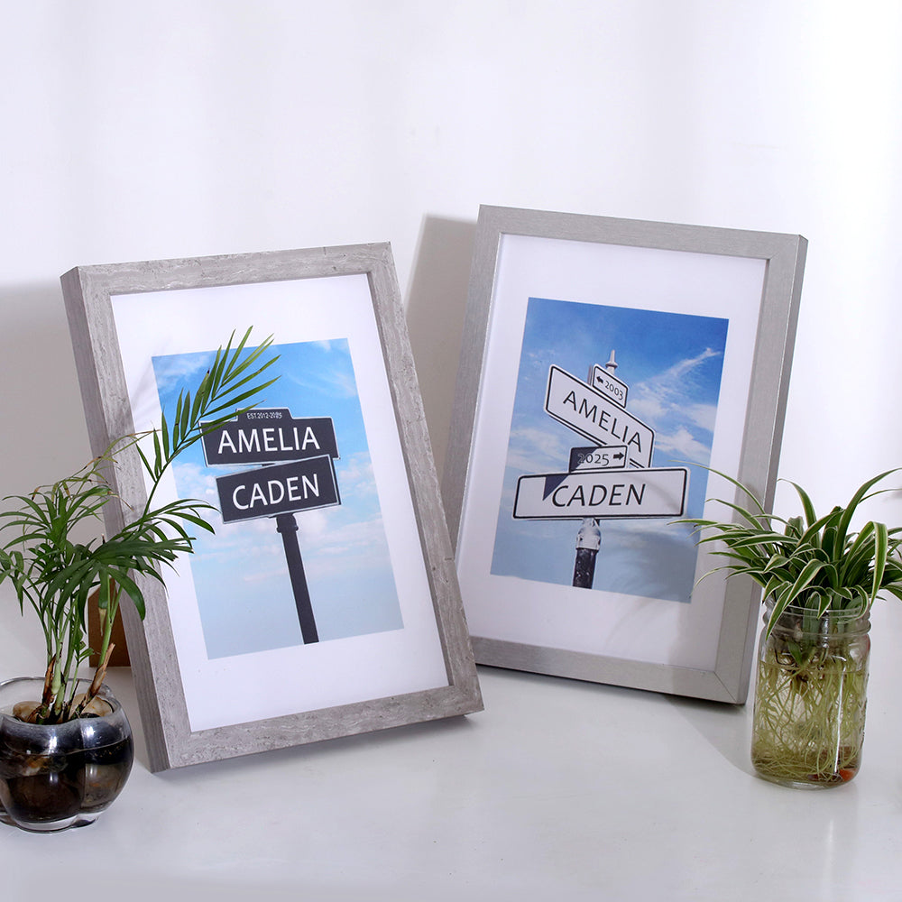10 Year Anniversary Tin Frame Street Sign Painting with Double Names & Date