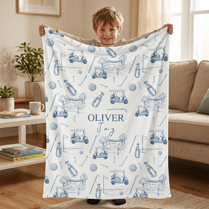 Personalized Golf Element Design Tassel Soft Throw Baby Blanket with Name Home Decor Baby Shower Birthday Gift for Newborns New Parents