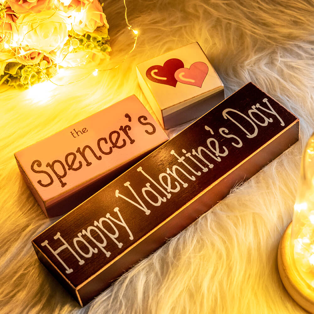 Engraved Wood Blocks Valentine's Day Decor