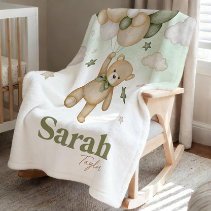 Personalized Bear Balloon Soft Throw Blanket with Name Home Decor Ship from USA Birthday Baby Shower Gift for Newborns Kids