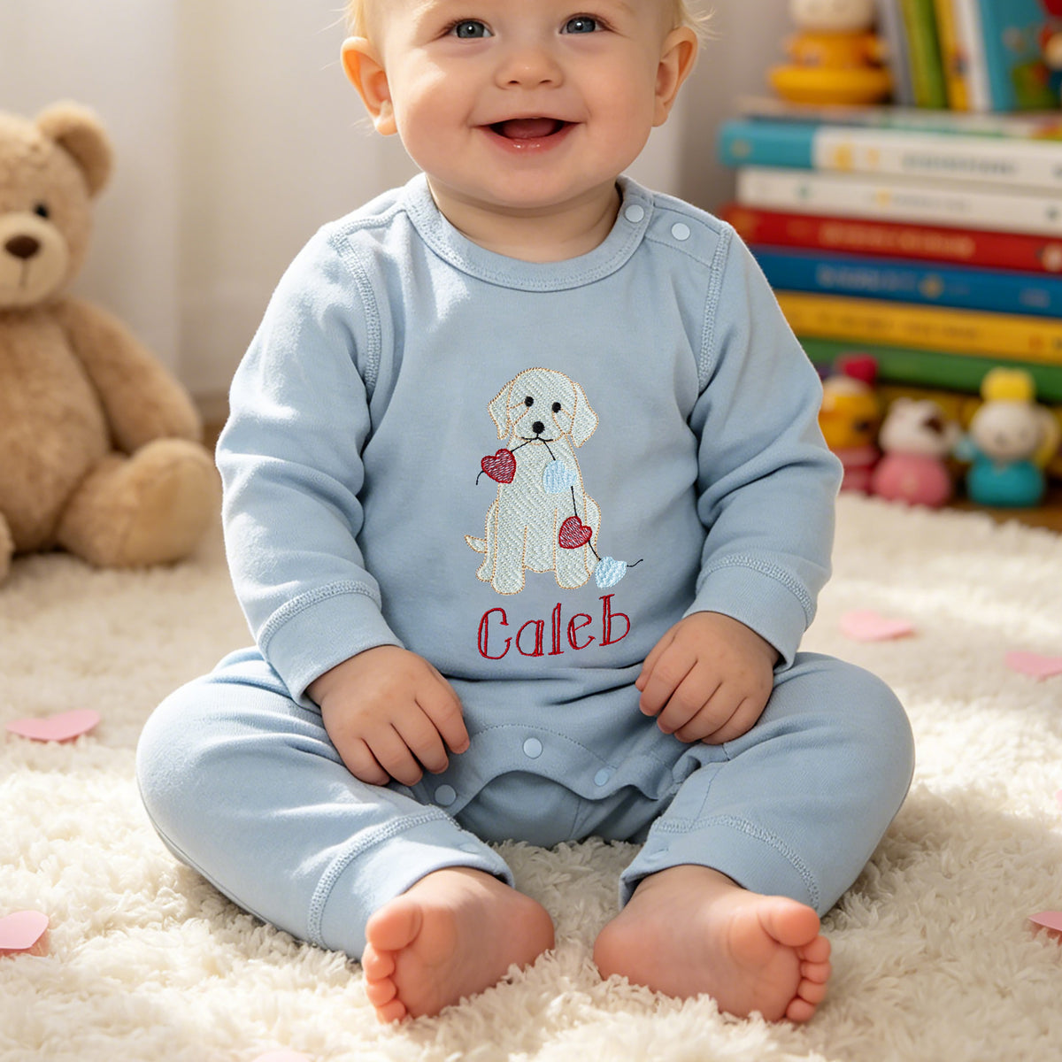 Personalized Cute Dog Bear Cowboy Boots 100% Cotton Baby Romper with Name Baby Shower Valentine's Day Gift for Newborn Mom