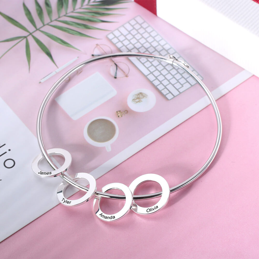 Women Bangle Bracelet With Heart Shape Name Pendants