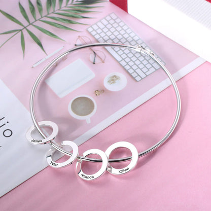Women Bangle Bracelet With Heart Shape Name Pendants