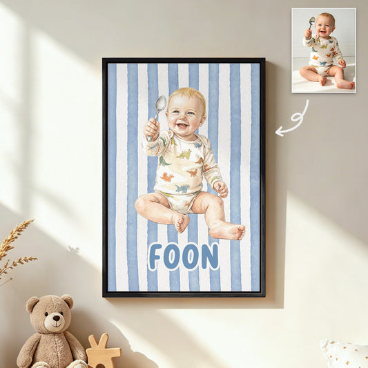 Personalized Baby First Word Mispronunciation Canvas Poster Frameless Framed Painting with Photo and Text Birthday Gift for Toddlers New Parents