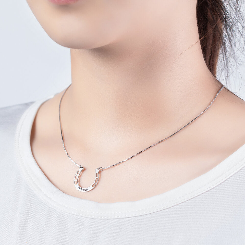 Horseshoe Necklace Engraved Custom Name
