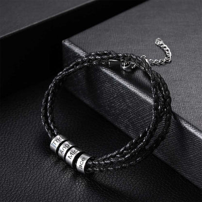 Braided Leather Bracelet with Custom Name Beads