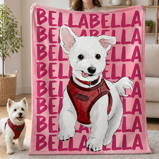 Personalized Watercolor Style Pet Photo Soft Throw Blanket with Name Home Decor Birthday Pet Memorial Gift for Dog Cat Pet Owners Lovers