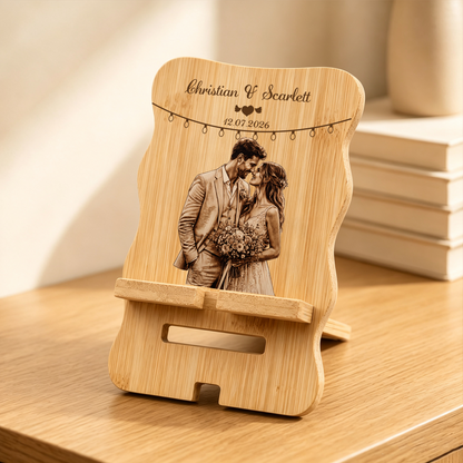 Personalized Sketch Style Photo Phone Holder with Name and Date Desk Decor Birthday Anniversary Wedding Gift for Family Friends Newlyweds