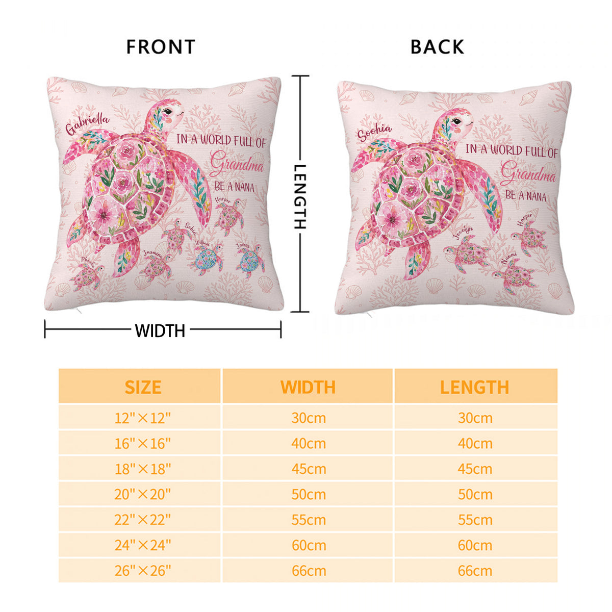 Personalized Sea Turtle Pattern Soft Throw Pillow Cover with Name Home Decor Anniversary Birthday Gift for Girl Woman Grandma
