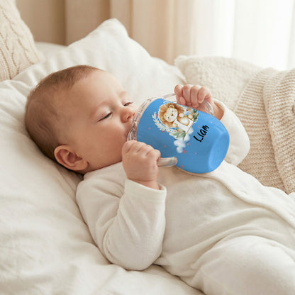 Personalized Cute Animal Initial 10 oz Insulated Sippy Cup with Name and Handle Baby Shower Birthday Gift for Toddler Kid